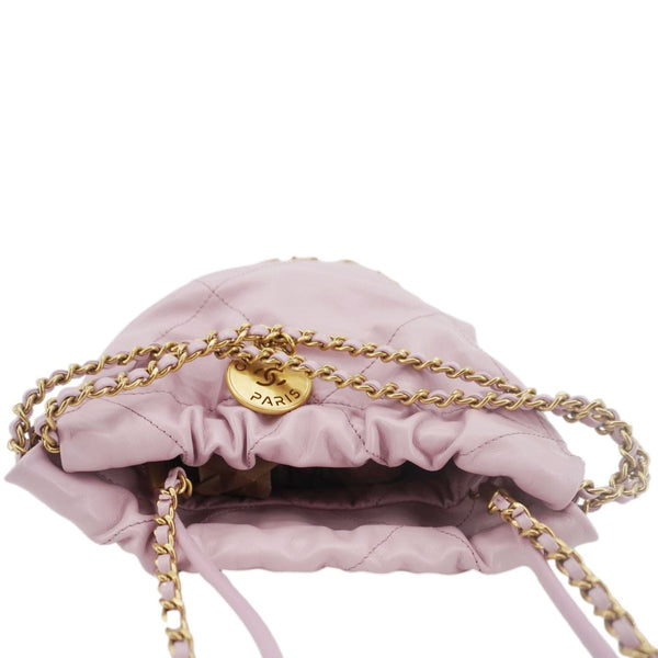 CHANEL 22 Mini Shiny Calfskin Leather Chain Crossbody Bag Pink