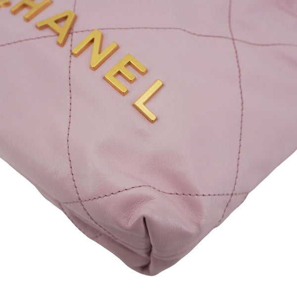 CHANEL 22 Mini Shiny Calfskin Leather Chain Crossbody Bag Pink