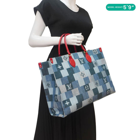 LOUIS VUITTON Onthego GM Autres Toiles Monogram Denim Shoulder Bag Blue