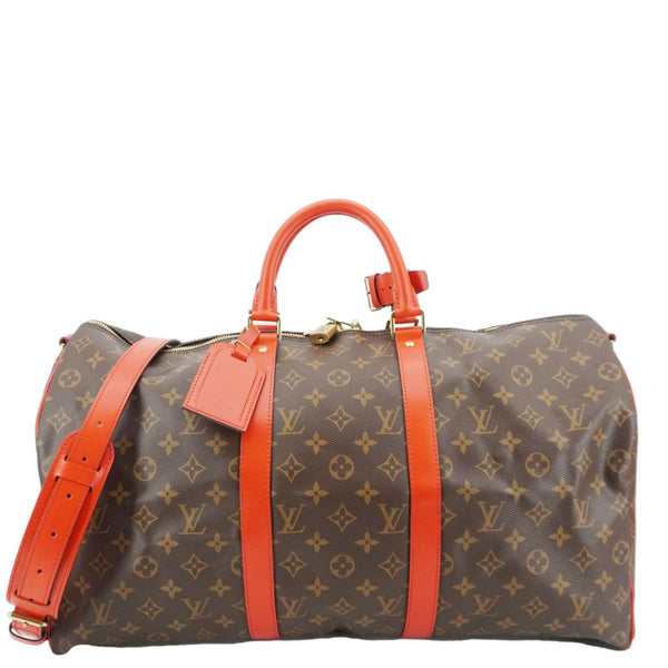LOUIS VUITTON Keepall Bandoulière 50 Monogram Canvas Travel Bag Coquelicot