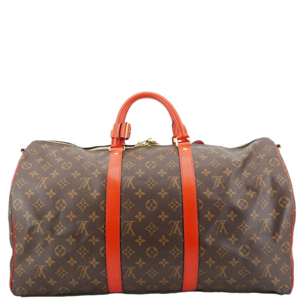 LOUIS VUITTON Keepall Bandoulière 50 Monogram Canvas Travel Bag Coquelicot
