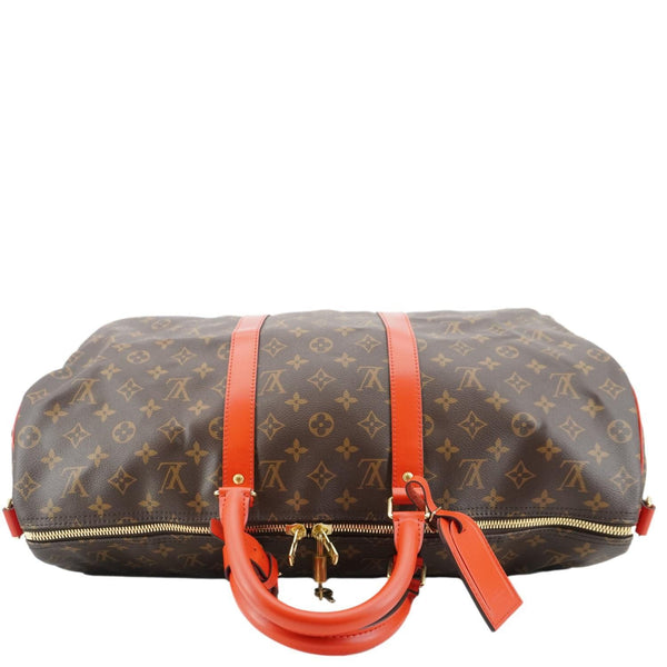 LOUIS VUITTON Keepall Bandoulière 50 Monogram Canvas Travel Bag Coquelicot