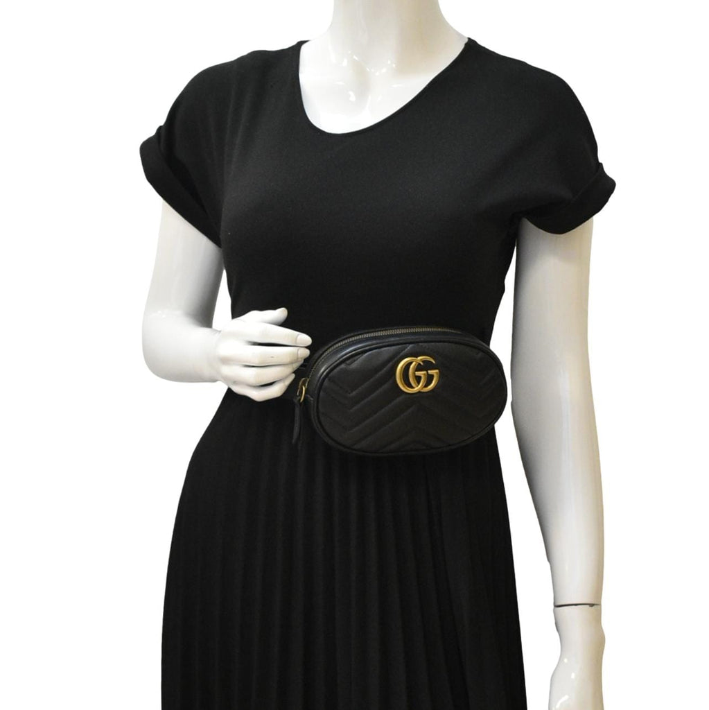 GUCCI GG Marmont Matelasse Leather Belt Bag Black 476434 display picture 1