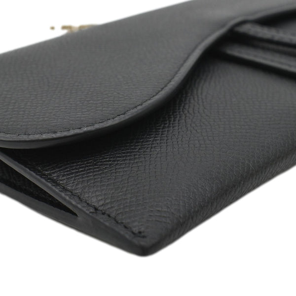 CHRISTIAN DIOR Long Saddle Leather Crossbody Chain Wallet Black