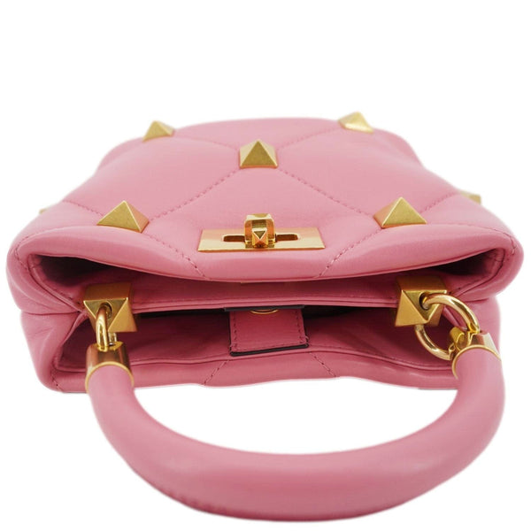 VALENTINO Roman Stud Small Nappa Leather Top Handle Crossbody Bag Flamingo Pink