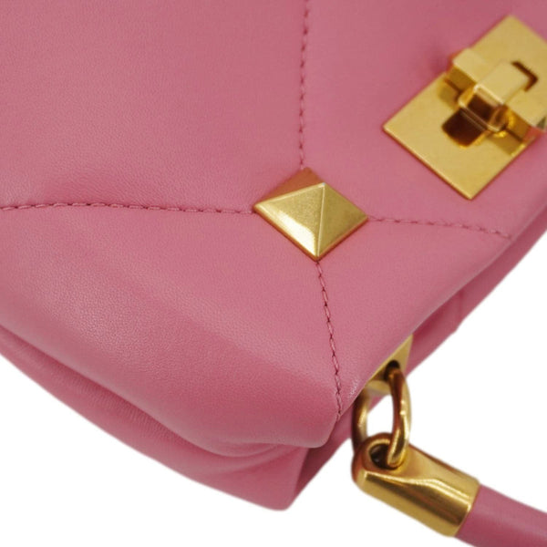VALENTINO Roman Stud Small Nappa Leather Top Handle Crossbody Bag Flamingo Pink