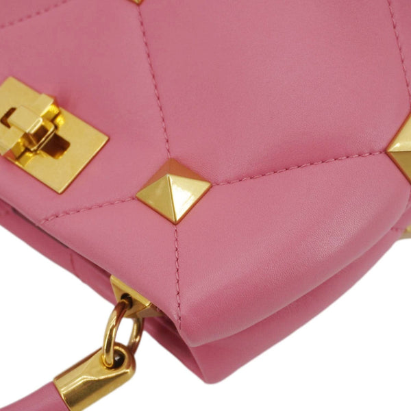 VALENTINO Roman Stud Small Nappa Leather Top Handle Crossbody Bag Flamingo Pink