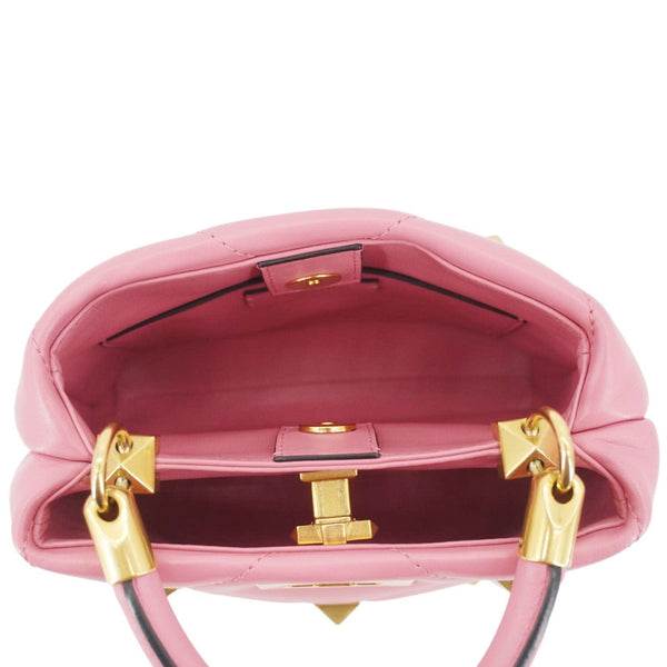 VALENTINO Roman Stud Small Nappa Leather Top Handle Crossbody Bag Flamingo Pink