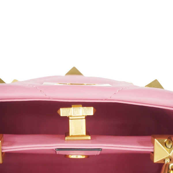 VALENTINO Roman Stud Small Nappa Leather Top Handle Crossbody Bag Flamingo Pink