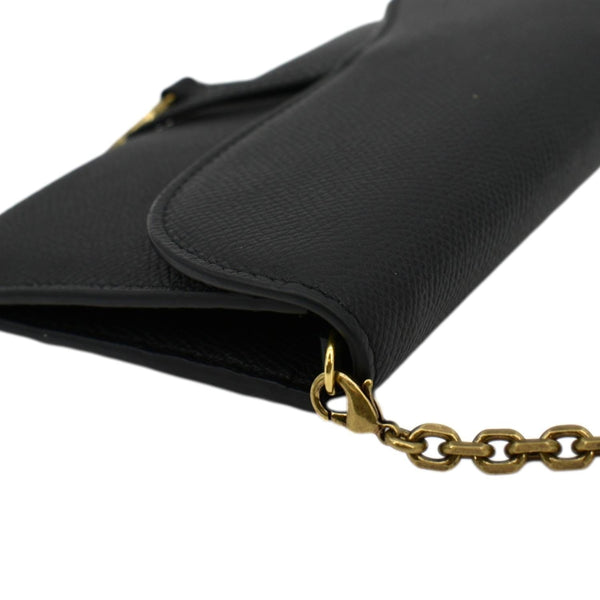 CHRISTIAN DIOR Long Saddle Leather Crossbody Chain Wallet Black