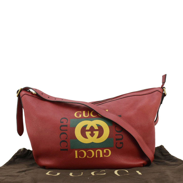 GUCCI Half Moon Logo Calfskin Leather Hobo Shoulder Bag Red 523588