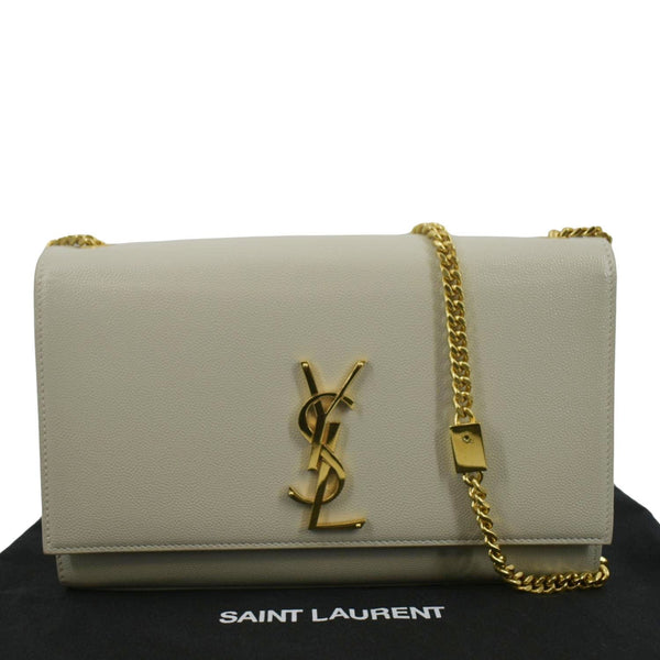 YVES SAINT LAURENT Kate Leather Chain Clutch Crossbody Bag White