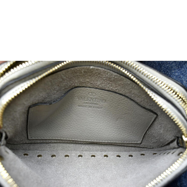 VALENTINO Double Zip Rockstud Leather Chain Crossbody Bag Grey