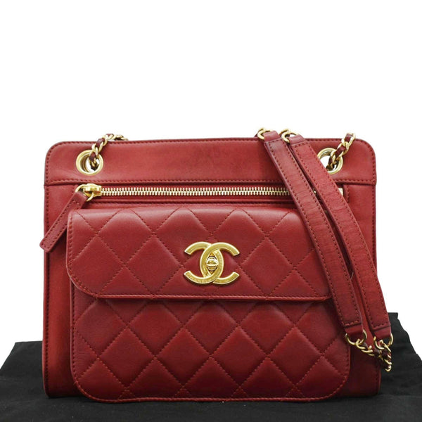 CHANEL Square Front Pocket Quilted Leather Chain Crossbody Bag Red