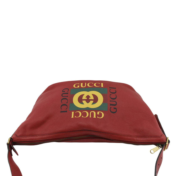 GUCCI Half Moon Logo Calfskin Leather Hobo Shoulder Bag Red 523588