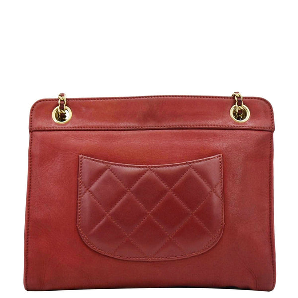CHANEL Square Front Pocket Quilted Leather Chain Crossbody Bag Red