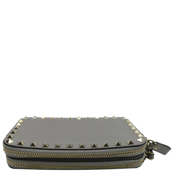 VALENTINO Double Zip Rockstud Leather Chain Crossbody Bag Grey
