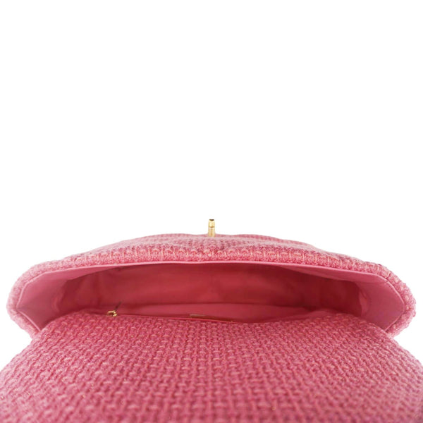 CHANEL 19 Flap Medium Quilted Tweed Shoulder Bag Rose Pink