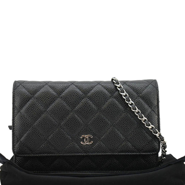 CHANEL Wallet On Chain Quilted Caviar Leather Crossbody Bag Black