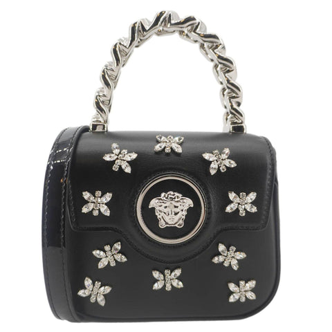 VERSACE La Medusa Mini Embellished Leather Top Handle Shoulder Bag Black