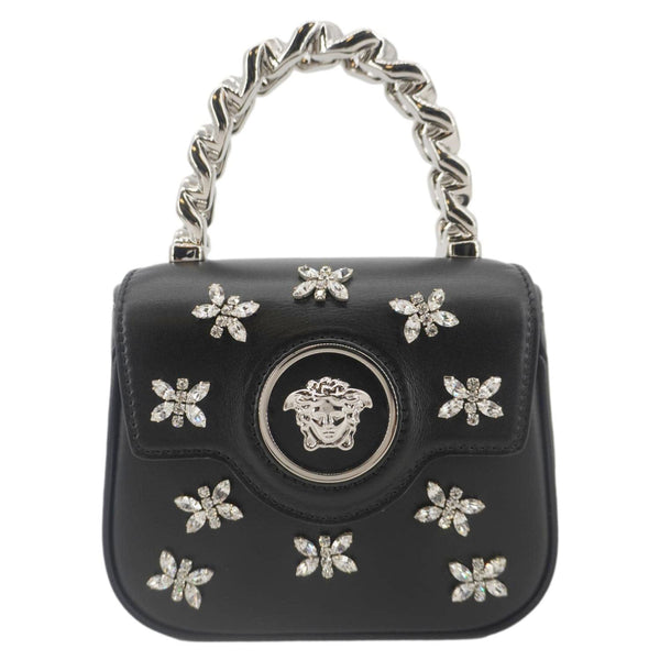 VERSACE La Medusa Mini Embellished Leather Top Handle Shoulder Bag Black