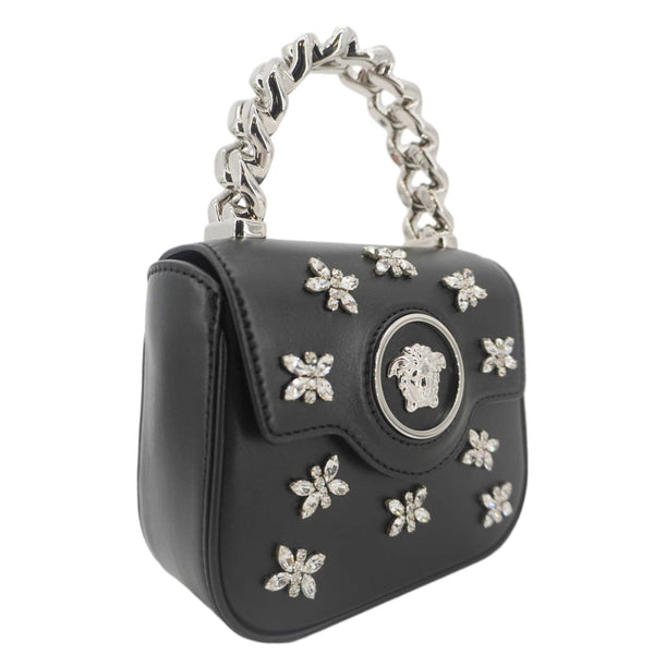 VERSACE La Medusa Mini Embellished Leather Top Handle Shoulder Bag Black