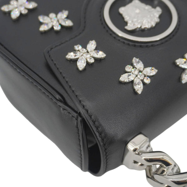 VERSACE La Medusa Mini Embellished Leather Top Handle Shoulder Bag Black