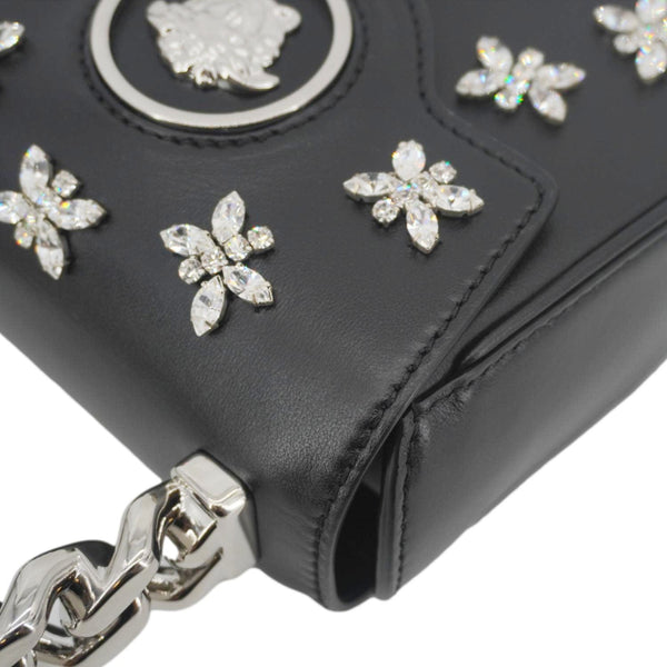 VERSACE La Medusa Mini Embellished Leather Top Handle Shoulder Bag Black