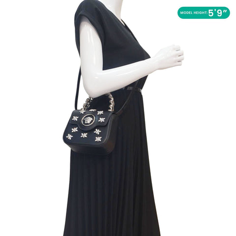 VERSACE La Medusa Mini Embellished Leather Top Handle Shoulder Bag Black
