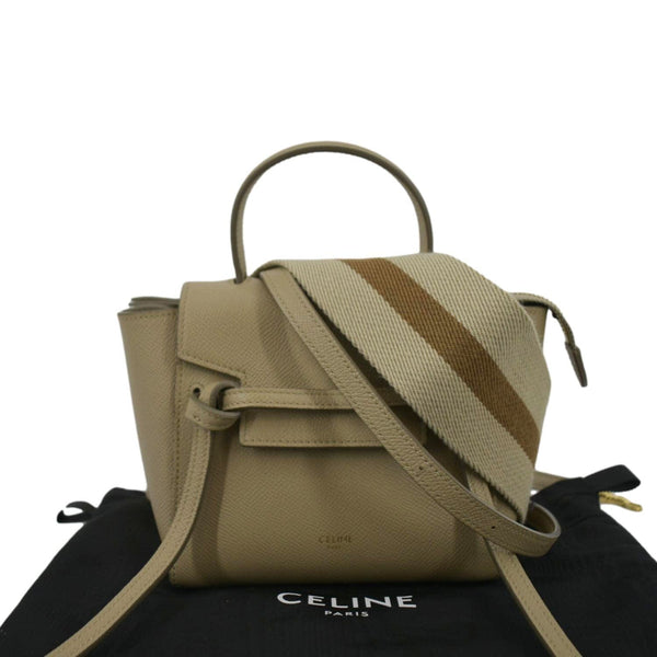 CELINE Nano Belt Grained Leather 2Way Shoulder Bag Taupe