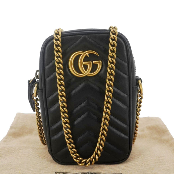 GUCCI GG Marmont Mini Matelasse Leather Crossbody Bag Black 598597
