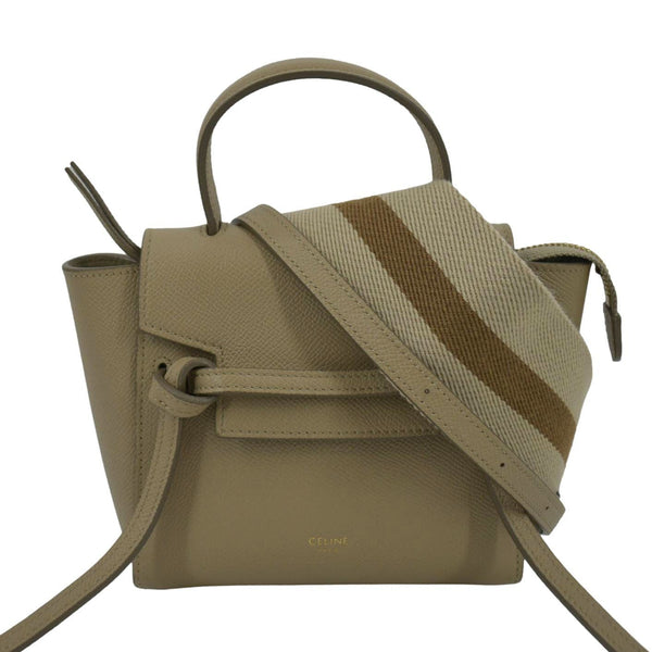 CELINE Nano Belt Grained Leather 2Way Shoulder Bag Taupe