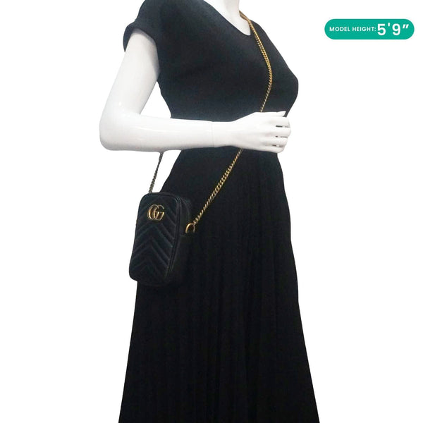 GUCCI GG Marmont Mini Matelasse Leather Crossbody Bag Black 598597