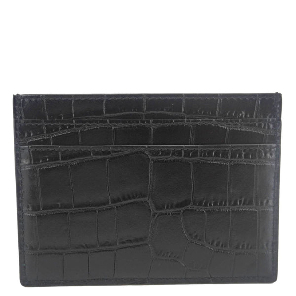YVES SAINT LAURENT Croc Embossed Leather Card holder Black