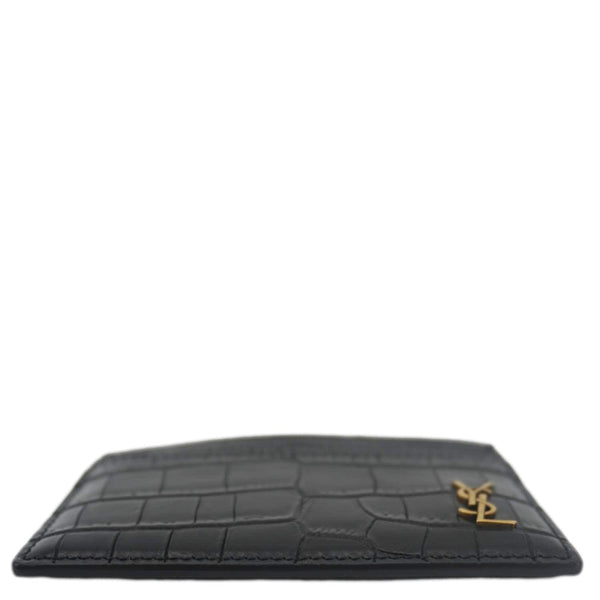 YVES SAINT LAURENT Croc Embossed Leather Card holder Black