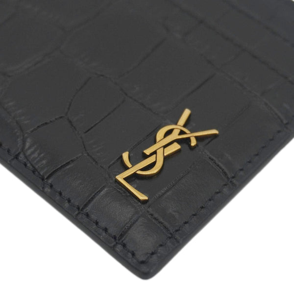 YVES SAINT LAURENT Croc Embossed Leather Card holder Black