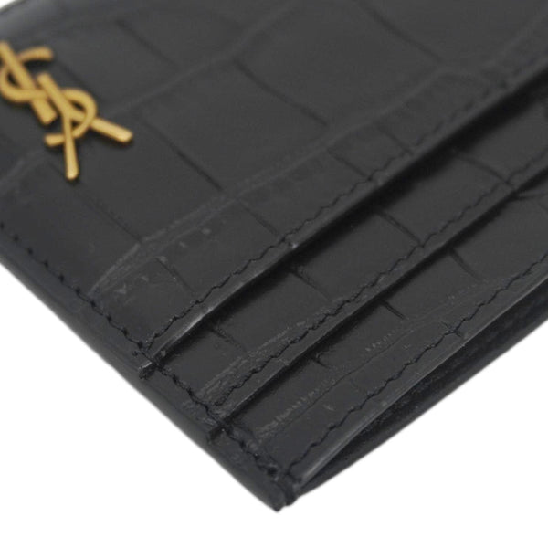 YVES SAINT LAURENT Croc Embossed Leather Card holder Black