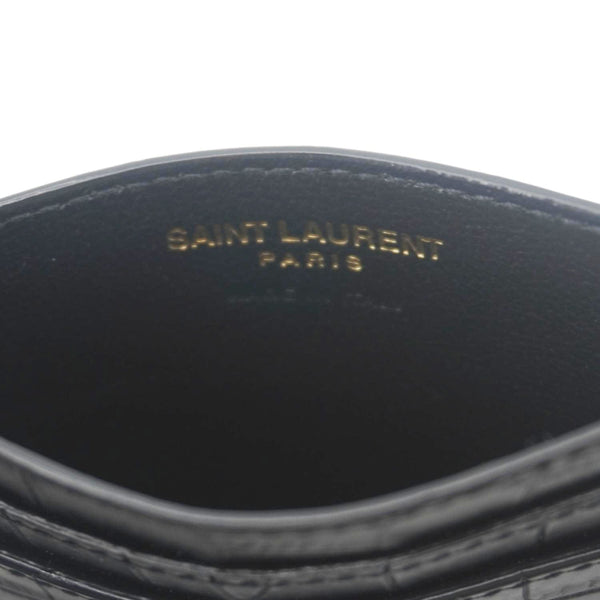 YVES SAINT LAURENT Croc Embossed Leather Card holder Black
