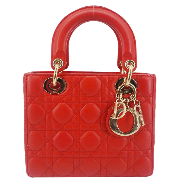 CHRISTIAN DIOR Lady Dior Cannage Lambskin Leather Crossbody Bag Red