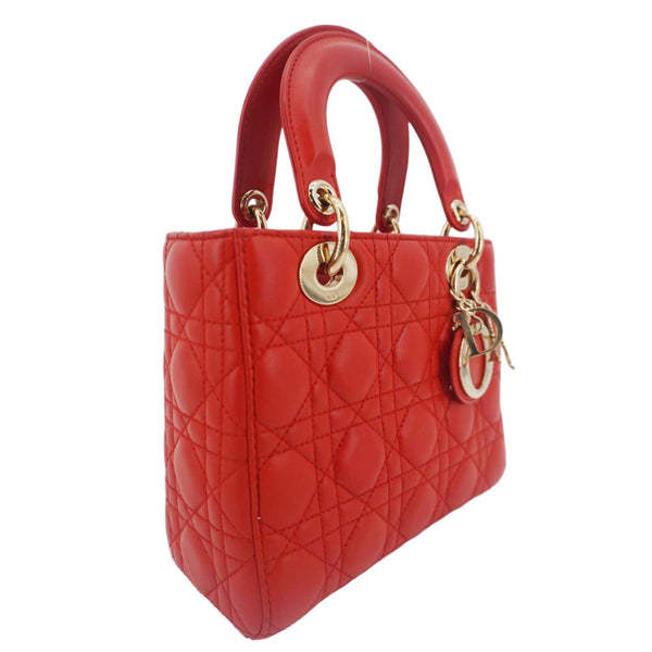 CHRISTIAN DIOR Lady Dior Cannage Lambskin Leather Crossbody Bag Red