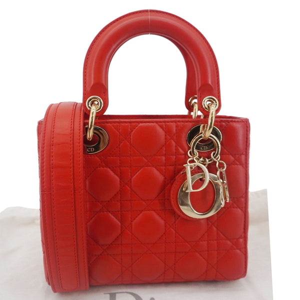 CHRISTIAN DIOR Lady Dior Cannage Lambskin Leather Crossbody Bag Red