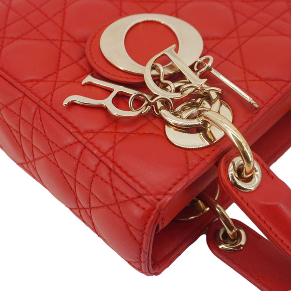 CHRISTIAN DIOR Lady Dior Cannage Lambskin Leather Crossbody Bag Red