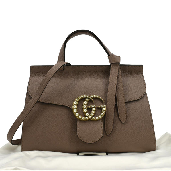 GUCCI GG Marmont Leather Top Handle Shoulder Bag Beige 421890