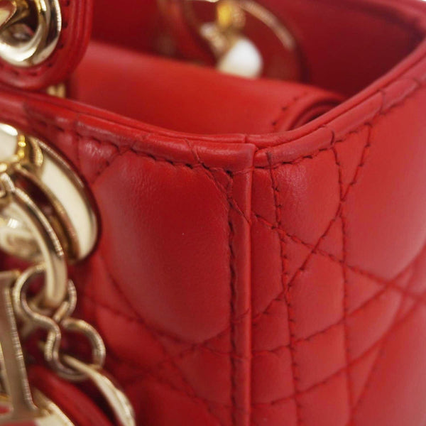 CHRISTIAN DIOR Lady Dior Cannage Lambskin Leather Crossbody Bag Red