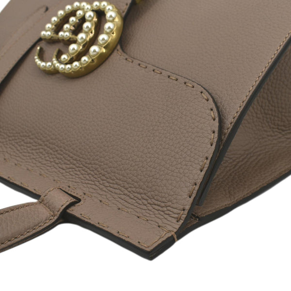 GUCCI GG Marmont Leather Top Handle Shoulder Bag Beige 421890