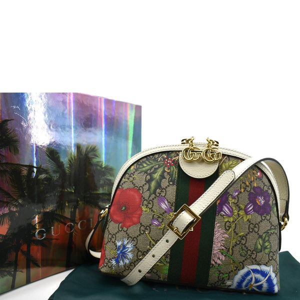 GUCCI Ophidia Flora Small Supreme Canvas Shoulder Bag Beige 499621