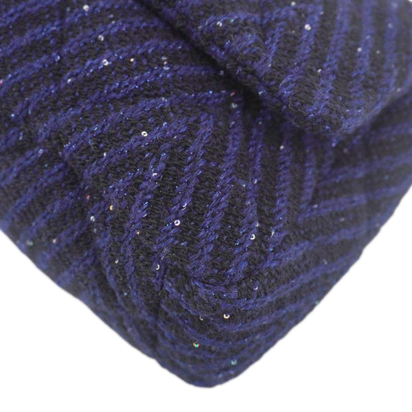 CHANEL 19 Flap Quilted Tweed Sequins Shoulder Bag Navy Blue