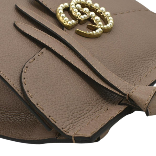 GUCCI GG Marmont Leather Top Handle Shoulder Bag Beige 421890