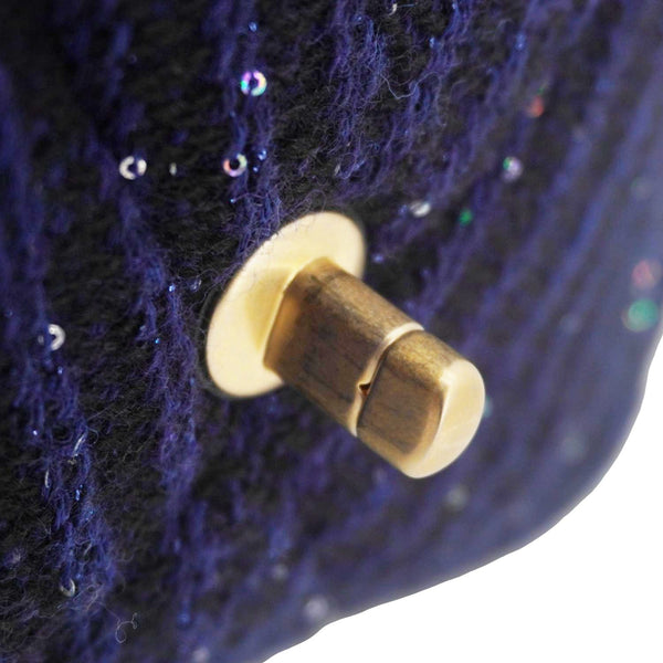 CHANEL 19 Flap Quilted Tweed Sequins Shoulder Bag Navy Blue