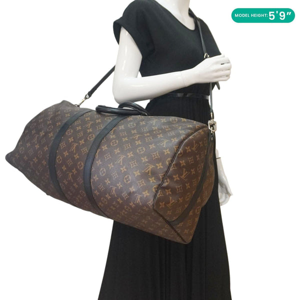 LOUIS VUITTON Keepall 55 Bandouliere Monogram Canvas Travel Bag Black